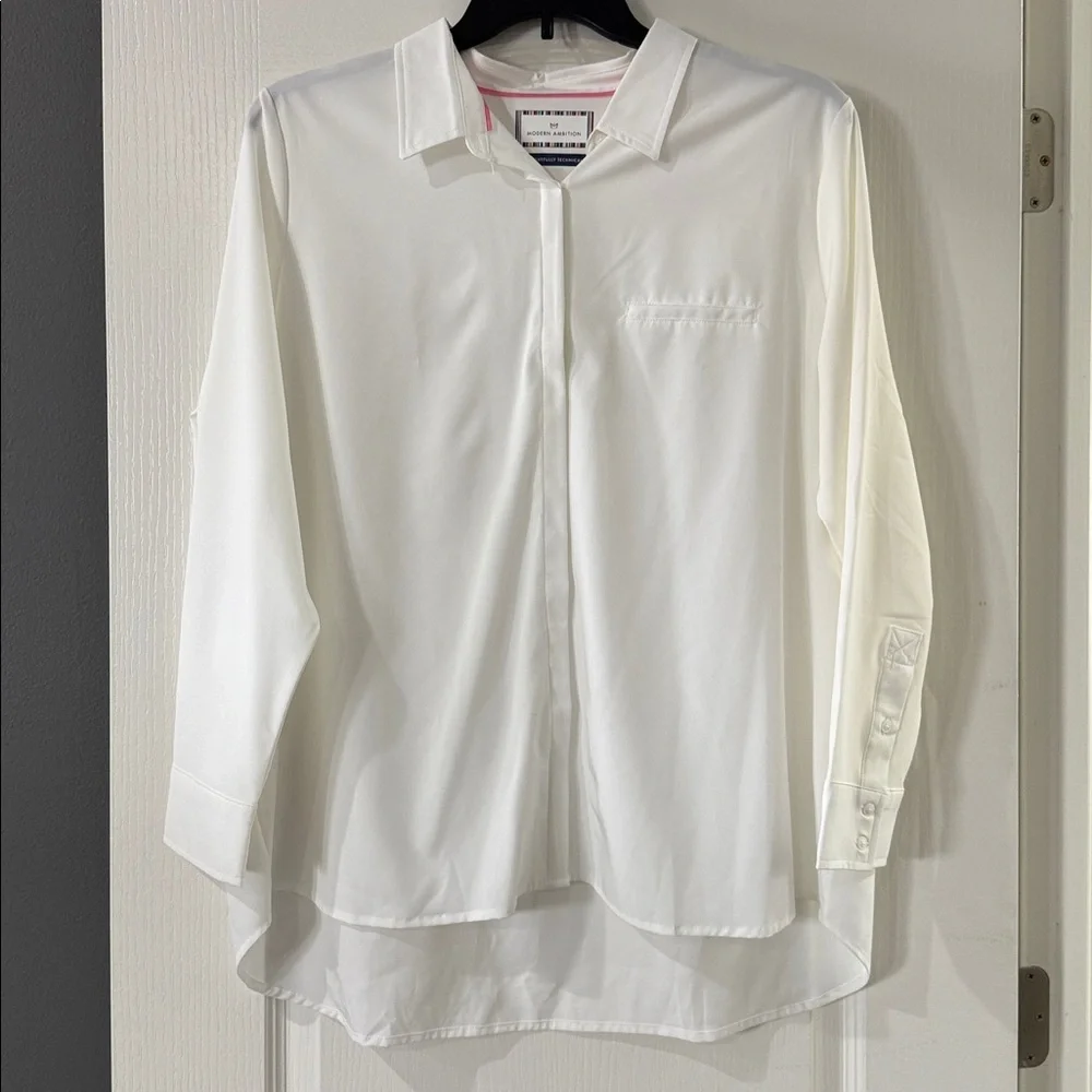 Modern Ambition White Delightfully Technical Office Classic Travel Shirt XL NWT